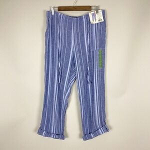 Company Ellen Tracy Pants Womens‎ Size L Blue Striped Linen Blend Beach Nautical
